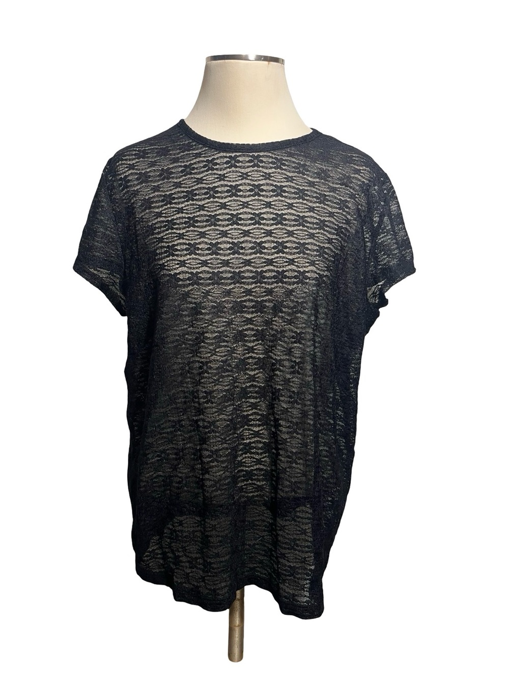 torrid Black Sheer Lace Short-Sleeve Top